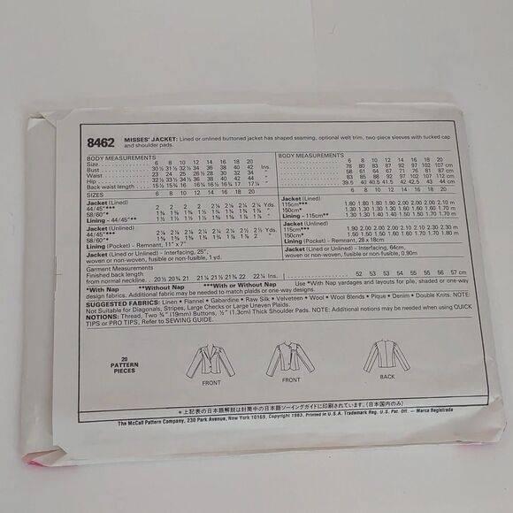 McCalls 8462 Vintage 1983 Sewing Pattern Womens Jacket Size 10 - Picture 2 of 9